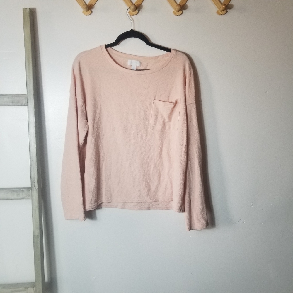 LOVE BY GAP WOMEN'S LIGHT PINK LONG SLEEVE POCKET TOP SIZE XL